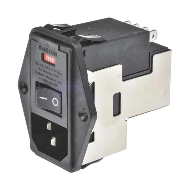 TE Connectivity IEC Filter Power Line Flange Mount Male 2 Pole 2 Fuse 10A 120V AC 250V AC 6609929-4