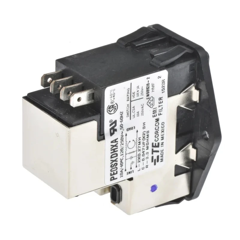 TE Connectivity IEC Filter Power Line Flange Mount Male 2 Pole 2 Fuse 10A 120V AC 250V AC 6609929-4