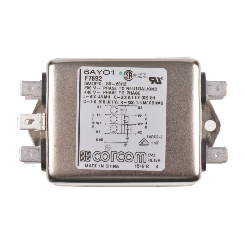 TE Connectivity Corcom AYO 3-Phase Flange RFI Filter 6A 250V AC 50Hz 60Hz 6609066-2