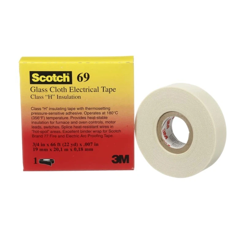 3M Scotch 69 Cloth Tape White Glass Cloth Backing 30mm x 33m Silicone Adhesive Heat Resistant up to 200°C T6930
