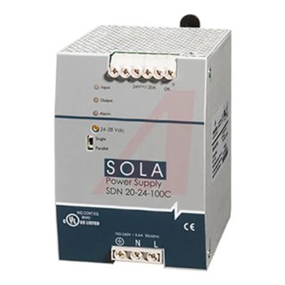 SolaHD SDN-C Switched Mode DIN Rail Power Supply 1 Phase AC/DC Input 85-264V AC, 90-375V DC, 28.5V DC 20A SDN20-24-100C