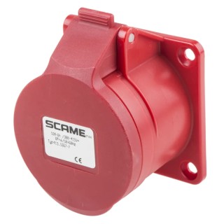 Scame Panel Mount Industrial Power Connector 16A 415V IP44 Red 6P+PE Screw Terminal Optima 