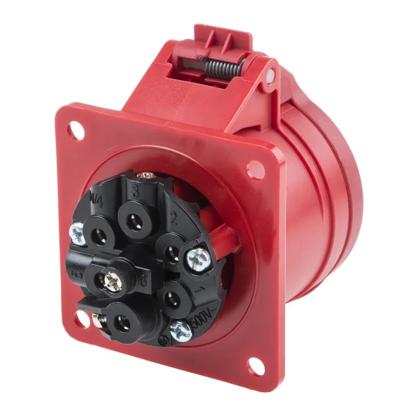 Scame Panel Mount Industrial Power Connector 16A 415V IP44 Red 6P+PE Screw Terminal Optima 