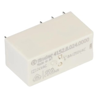 Finder PCB Power Relay 24V AC Coil, 8A Switching Current, DPDT, Series 41 41.52.8.024.0000