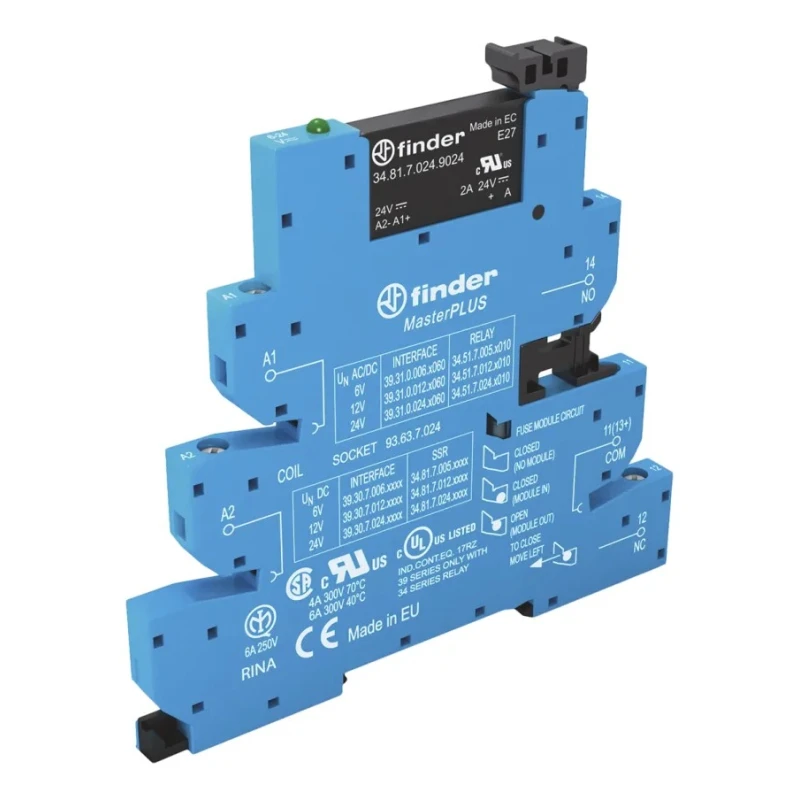 Finder 39 Series Electromechanical Interface Relay DIN Rail Mount 240V AC/DC Coil 6A SPST 39.30.0.240.9024