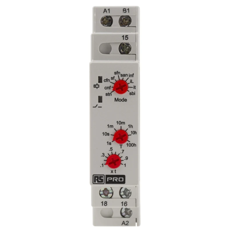 RS PRO DIN Rail Timer Relay, 1-Contact, Multifunction Timer, 240 V DC, 12 V AC & 240 V AC Supply, 0.1 Seconds to 896-6813