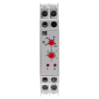 RS PRO DIN Rail Timer Relay 2-Contact Multifunction SPST, 24 V dc 115V ac, 3 to 120 s Star-Delta Mode 896-6835