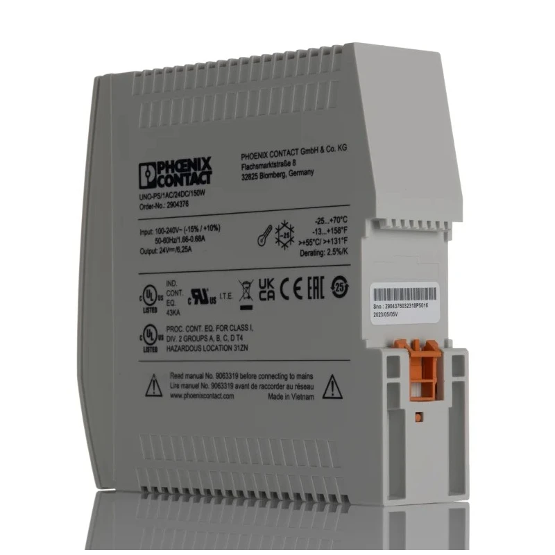 Phoenix Contact UNO POWER DIN Rail Switch Mode Power Supply 28V DC, 6.25 A Output, 150W, 264V AC Input 2904376