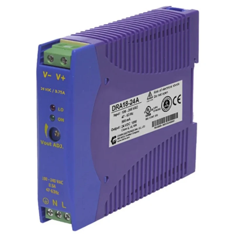 Chinfa DIN Rail Power Supply 264V AC Input 12V DC 1.5A 18W DRA18