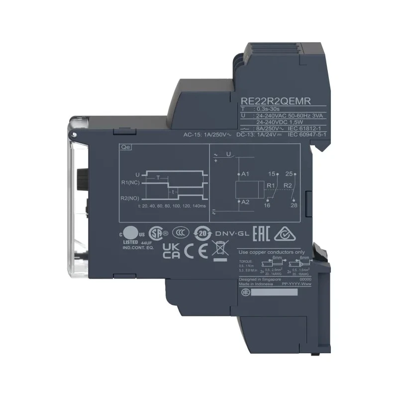 Schneider Electric Harmony Time Series DIN Rail Timer Relay, 2-Contact, 24 to 240 V DC/AC, 0.3 to 30 s, DPDT RE22R2QEMR