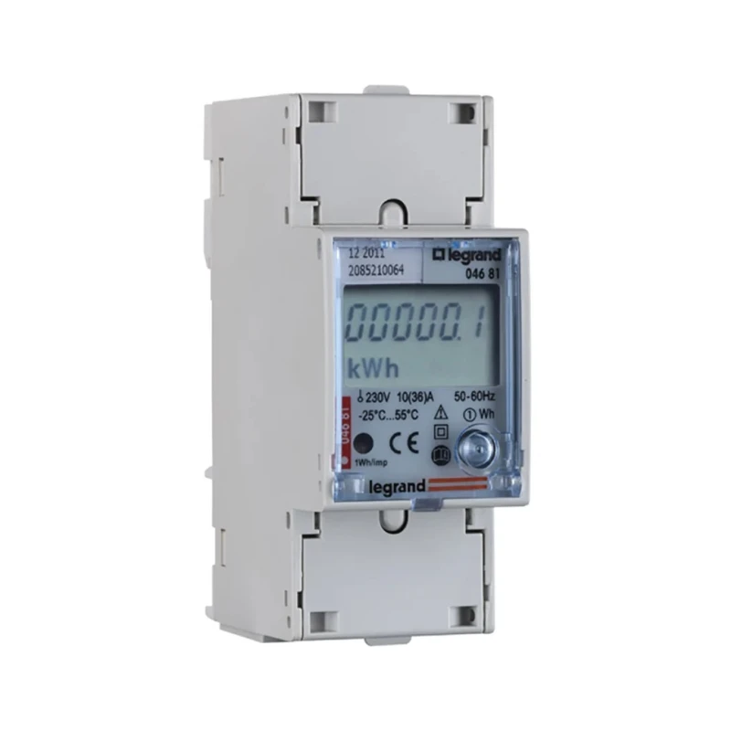 Legrand 1 Phase Electronic LCD Energy Meter 0 046 81, Series EMDX3, Pulse Output, 7-Digit Display