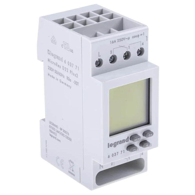 Legrand Digital MicroRex Plus 2 DIN Rail Time Switch 2-Channel 230V AC 6 037 71