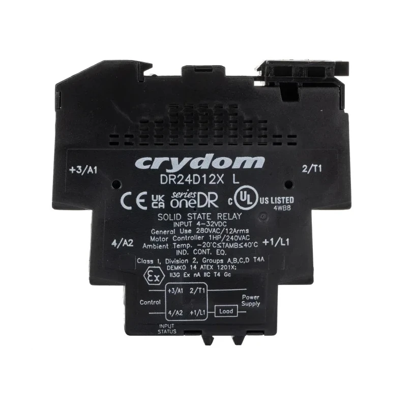 Crydom DR Series Solid State Relay Panel Mount 12 A DC Load, 280 V AC Load, 4-32 V DC Control DR24D12X