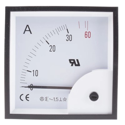 RS PRO Analogue Panel Ammeter 30 A AC, 92 mm x 92 mm, ±1.5 % Accuracy, Moving Iron 901-0368