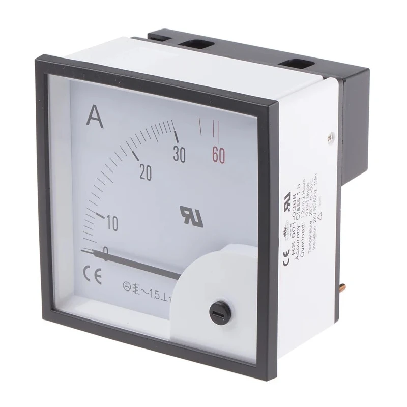 RS PRO Analogue Panel Ammeter 30 A AC, 92 mm x 92 mm, ±1.5 % Accuracy, Moving Iron 901-0368
