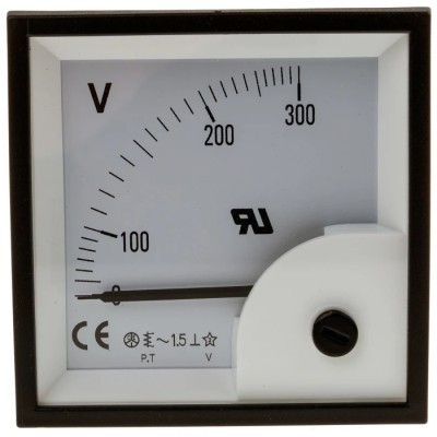 RS PRO Analogue Voltmeter AC 68 mm x 68 mm Cutout, ±1.5% Accuracy, 0 to 300 V Range 901-0526