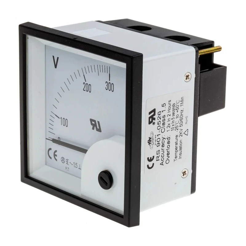 RS PRO Analogue Voltmeter AC 68 mm x 68 mm Cutout, ±1.5% Accuracy, 0 to 300 V Range 901-0526