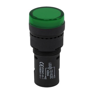 RS PRO Panel Mount Green LED Pilot Light 16 mm Cutout, 12 V AC/DC, IP40, Round, Model 909-2430