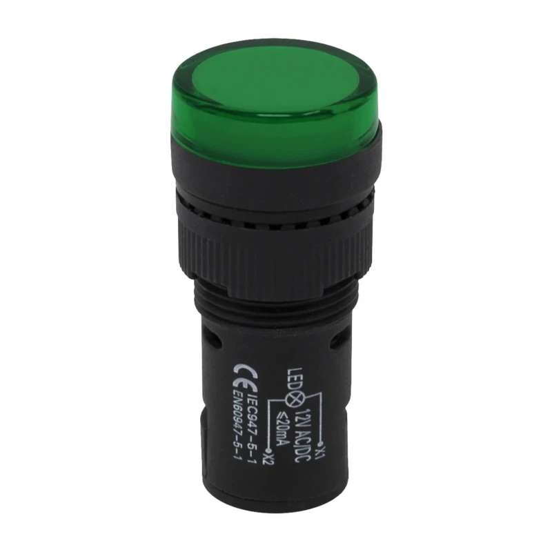 RS PRO Panel Mount Green LED Pilot Light 16 mm Cutout, 12 V AC/DC, IP40, Round, Model 909-2430