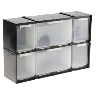 RS PRO Drawer Storage Unit 6 Plastic Black 208 mm x 325 mm x 90 mm 909-6996