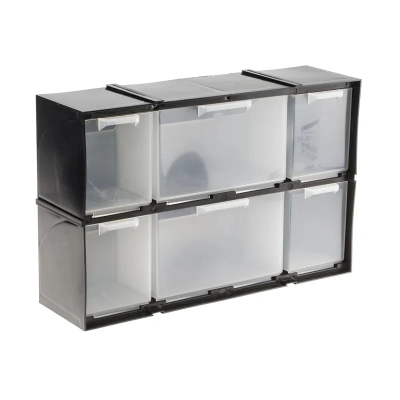 RS PRO Drawer Storage Unit 6 Plastic Black 208 mm x 325 mm x 90 mm 909-6996