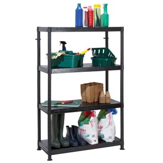 RS PRO Black 4 Shelf Plastic Shelving Unit 1.4 m Height x 900 mm Width x 400 mm Depth Load Capacity 50 kg 909-7025
