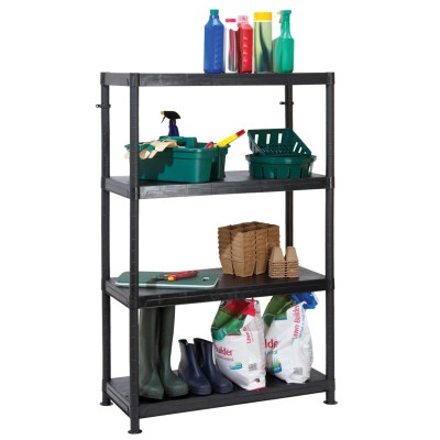 RS PRO Black 4 Shelf Plastic Shelving Unit 1.4 m Height x 900 mm Width x 400 mm Depth Load Capacity 50 kg 909-7025