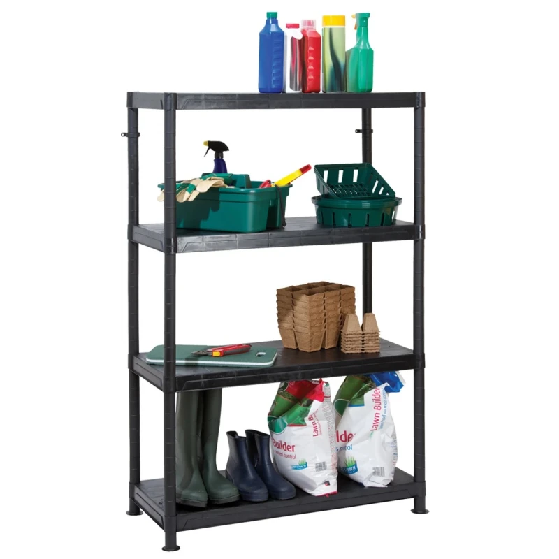RS PRO Black 4 Shelf Plastic Shelving Unit 1.4 m Height x 900 mm Width x 400 mm Depth Load Capacity 50 kg 909-7025