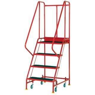 RS PRO Heavy Duty 4 Tread Ribbed Rubber Steel Mobile Safety Steps 0.915m Platform Height Red 909-7078