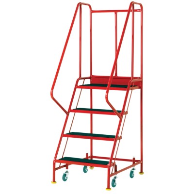 RS PRO Heavy Duty 4 Tread Ribbed Rubber Steel Mobile Safety Steps 0.915m Platform Height Red 909-7078