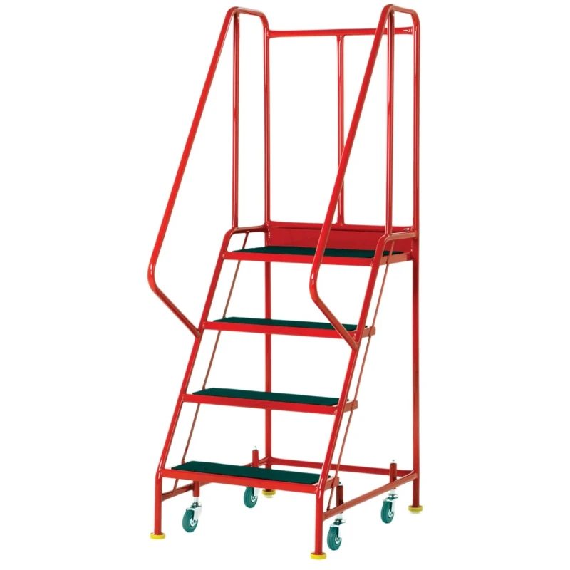 RS PRO Heavy Duty 4 Tread Ribbed Rubber Steel Mobile Safety Steps 0.915m Platform Height Red 909-7078