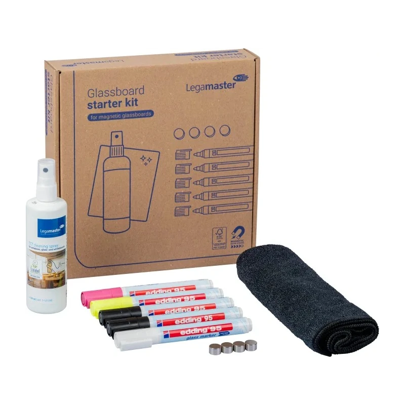 Legamaster White Board Accessory Kit including Microfibre Cloth, TZ 7 Cleaning Spray, Superstrong Magnets, and 867457000