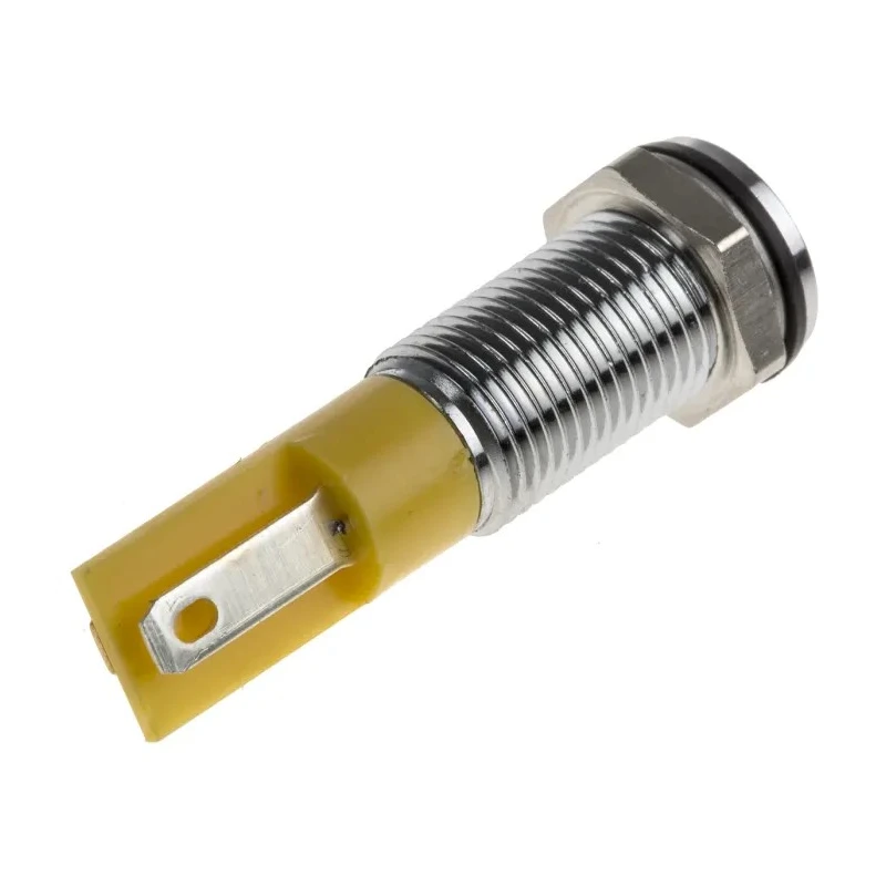 RS PRO Yellow Panel Mount Indicator 6V DC 20mA Flush Bezel Silver 21.6mm Length 913-2689