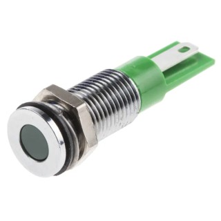 RS PRO Green Panel Mount Indicator 24V DC 20mA Solder Lug Termination IP67 Flush Bezel 913-8716