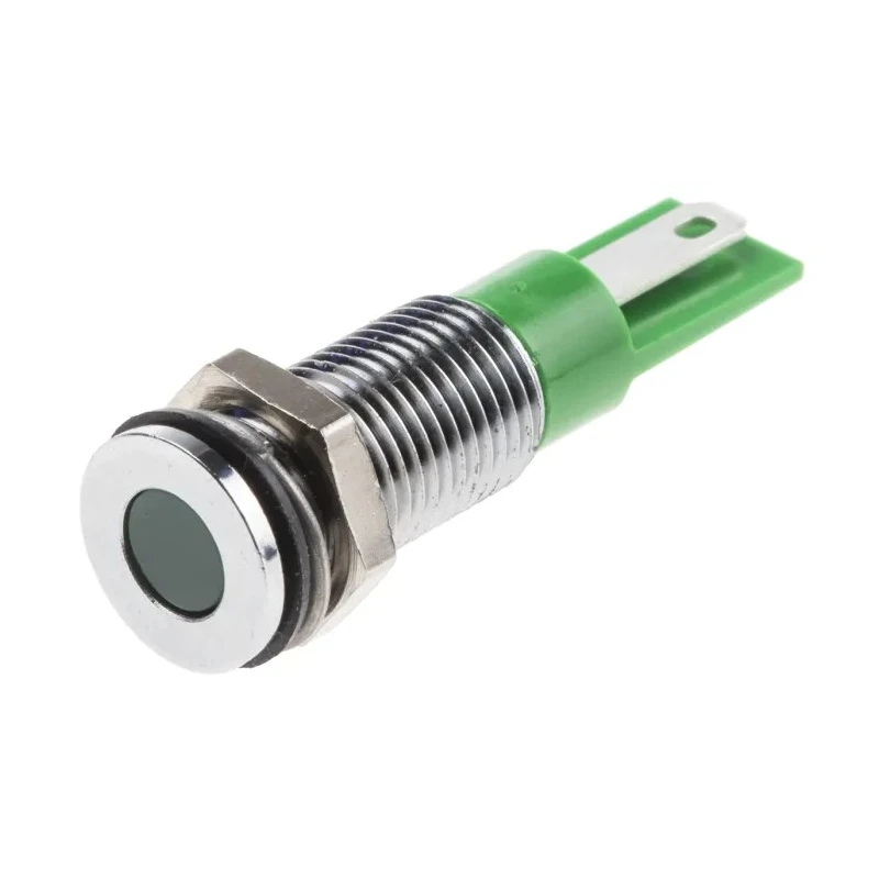 RS PRO Green Panel Mount Indicator 24V DC 20mA Solder Lug Termination IP67 Flush Bezel 913-8716