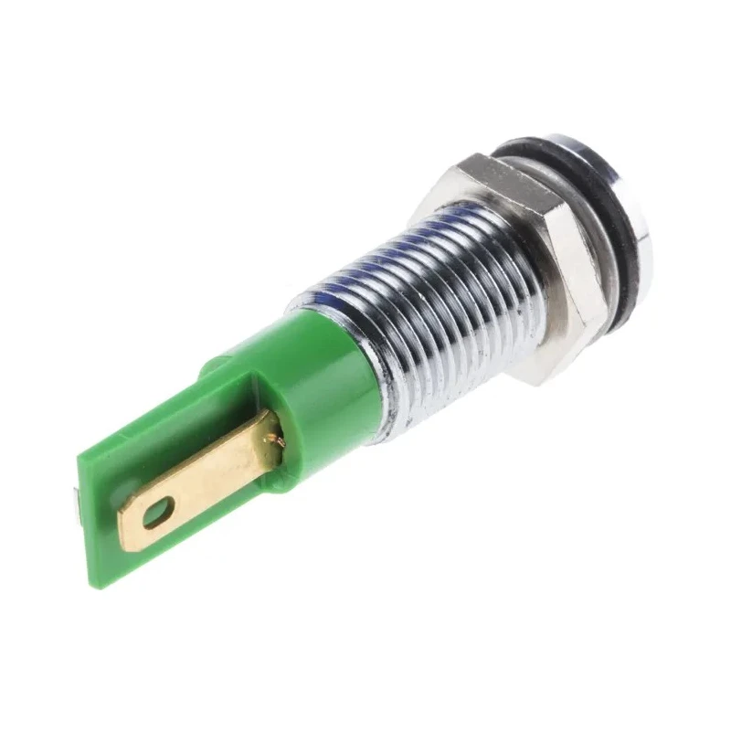 RS PRO Green Panel Mount Indicator 24V DC 20mA Solder Lug Termination IP67 Flush Bezel 913-8716