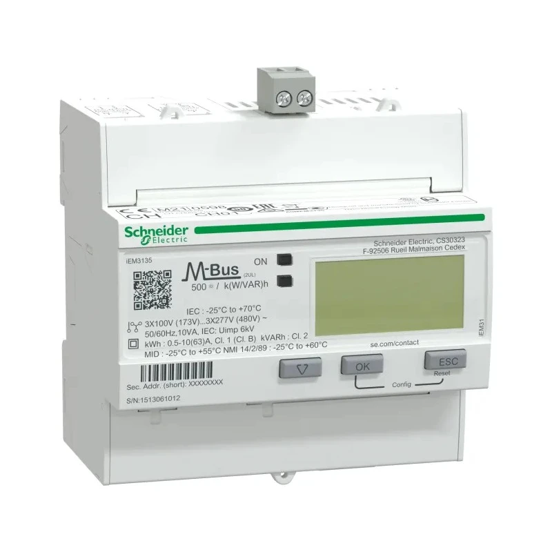 Schneider Electric 3 Phase Electronic LCD Energy Meter Acti 9 iEM3000 Series A9MEM3135