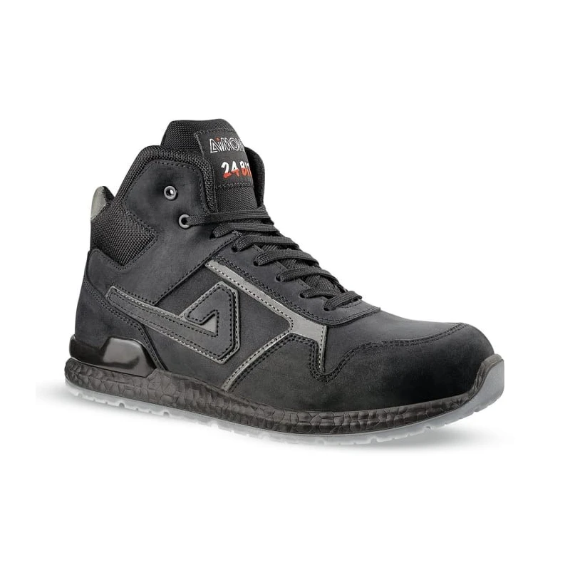 AIMONT 24 Bit Black Grey Aluminium Toe Capped Unisex Ankle Safety Boots EU 40, Lace Up, Leather Upper KANYE ABI04 40