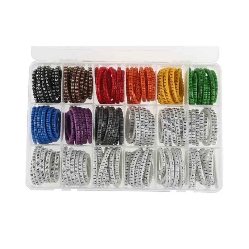 RS PRO Slide-On Cable Marker Kit Pre-printed Earth 0 to 9 + - L T Plain R S N 3mm to 4.2mm Cable Diameter 914-0602