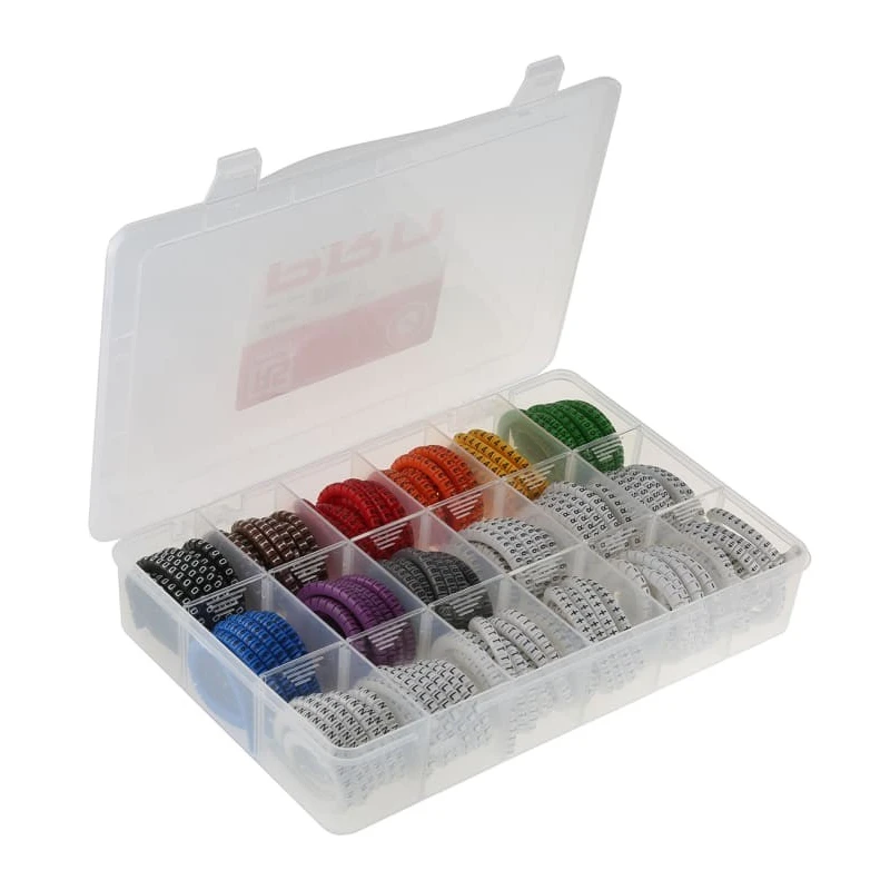 RS PRO Slide-On Cable Marker Kit Pre-printed Earth 0 to 9 + - L T Plain R S N 3mm to 4.2mm Cable Diameter 914-0602