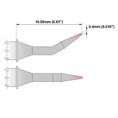Thermaltronics 0.4 mm Bent Sharp Soldering Iron Tip 16 mm Length for MFR-PS1K, TMT-2000PS, PM75B325
