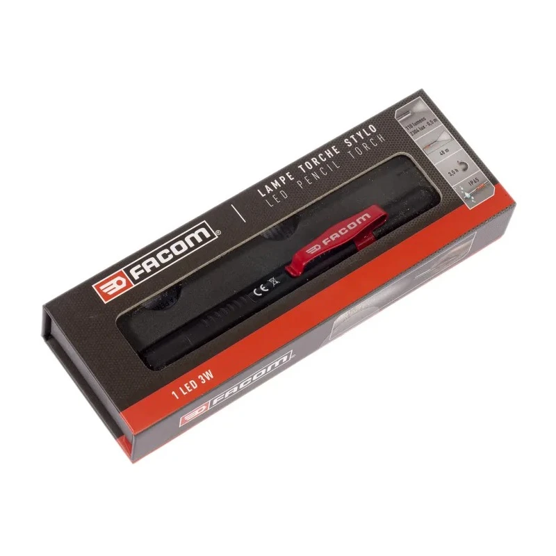Facom LED Pen Torch Black 110 Lumens Aluminium Housing IP65 Protection 2 x AAA Batteries 779.PBTPB