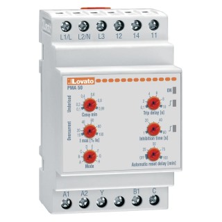Lovato Electric Monitoring Relay 3 and 1 Phase SPDT DIN Rail, 0.1A to 16A, 220V AC, 240V AC PMA50A240