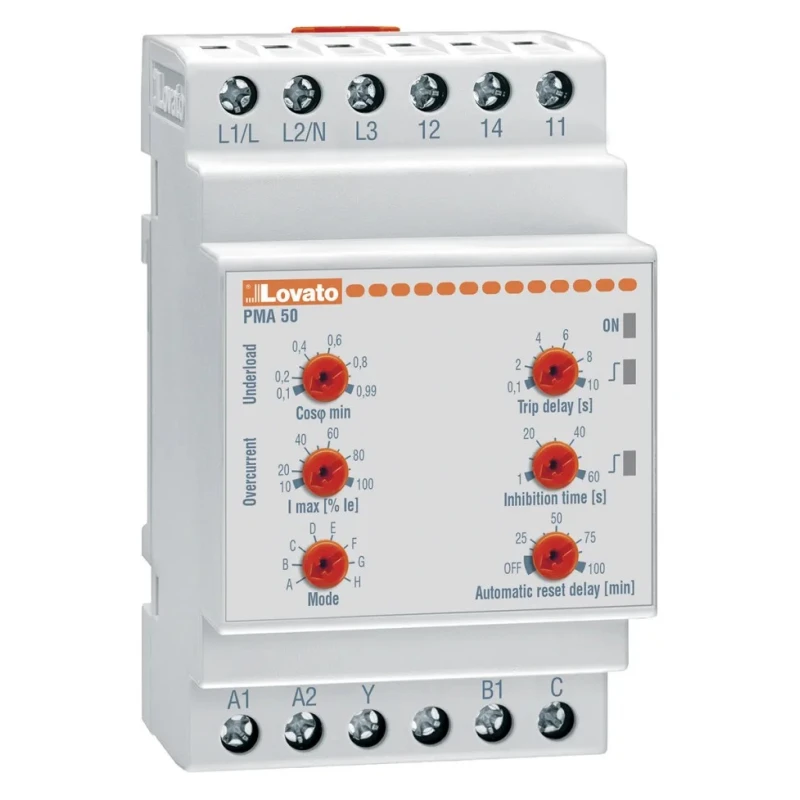 Lovato Electric Monitoring Relay 3 and 1 Phase SPDT DIN Rail, 0.1A to 16A, 220V AC, 240V AC PMA50A240