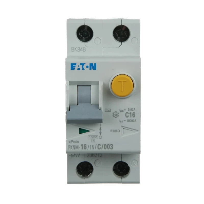 Eaton Residual Current Device 16A 2-Pole 30mA Trip Sensitivity Type C 10kA Breaking Capacity 230V 236212 PKNM-16/1N/C/003-MW