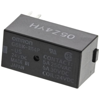 Omron Power Relay, PCB Mount, 24V DC Coil, 5A Switching Current, SPST Contact, Model G6BK-1114P-US DC24