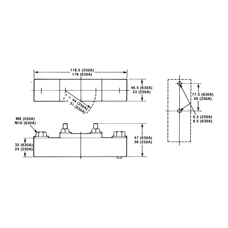 Schneider Electric 600A Neutral Link for BS Fuses 8.5 mm x 47 mm NL630