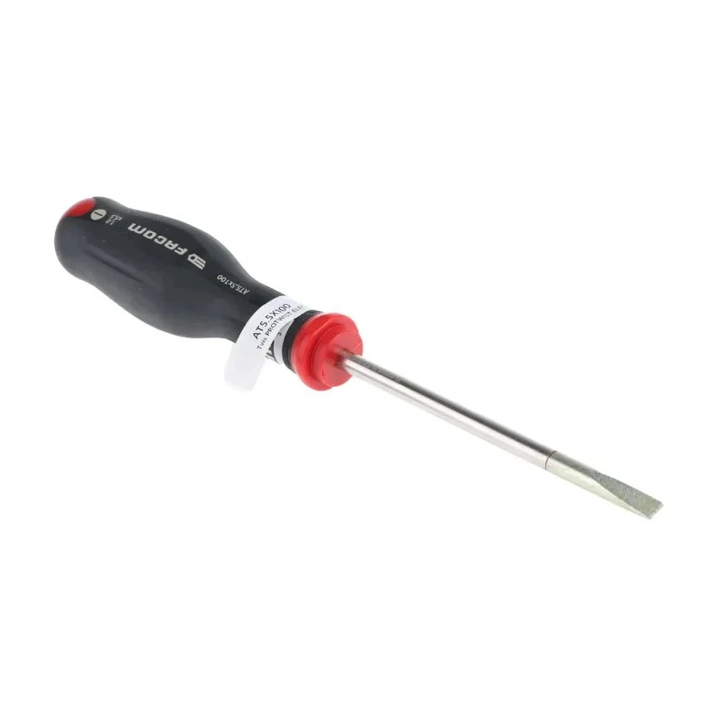Facom Slotted Screwdriver 5.5 mm Tip Width, 100 mm Blade Length, 209 mm Overall Length AT5.5X100