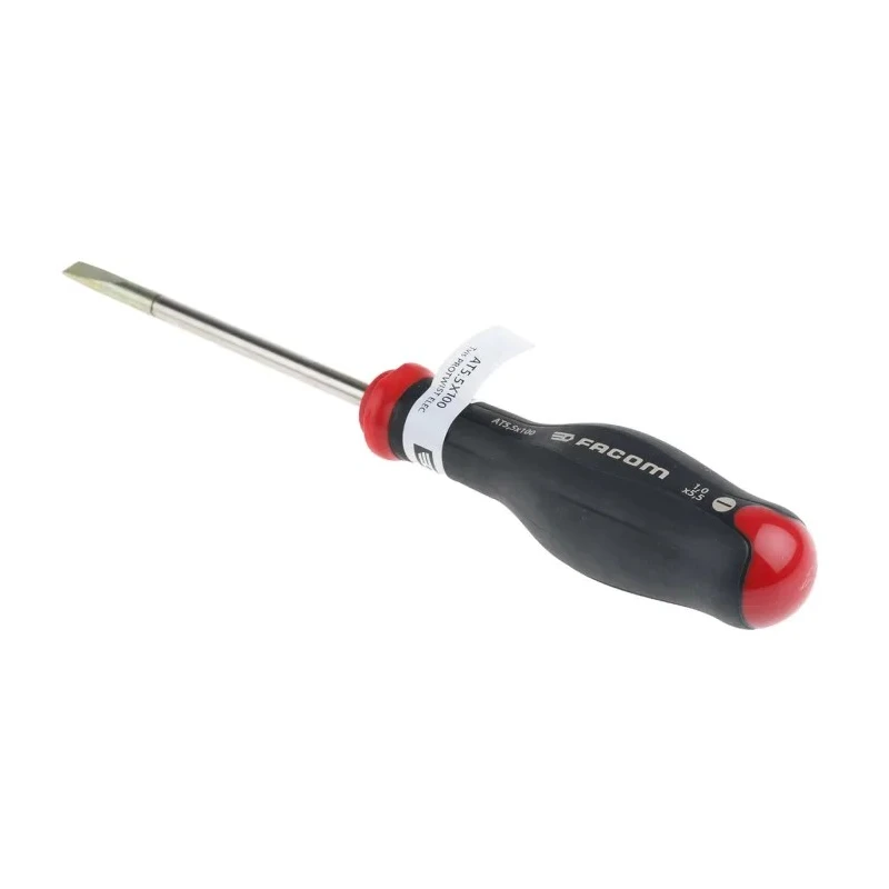 Facom Slotted Screwdriver 5.5 mm Tip Width, 100 mm Blade Length, 209 mm Overall Length AT5.5X100