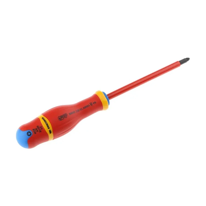 Facom Insulated Screwdriver PZ2 Tip 125 mm Blade, Bi-Material Handle, Silicon Carbide Steel Blade, VDE/1000V ATD2X125VE